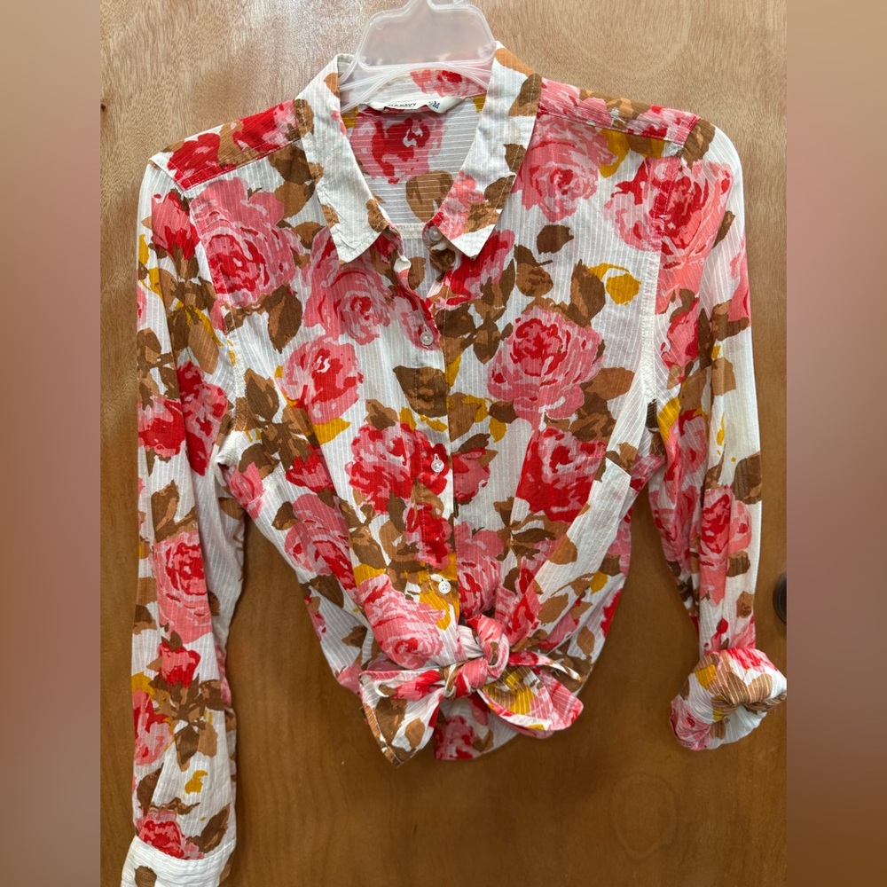 Old Navy Pink and Brown Floral Button-Down Shirt